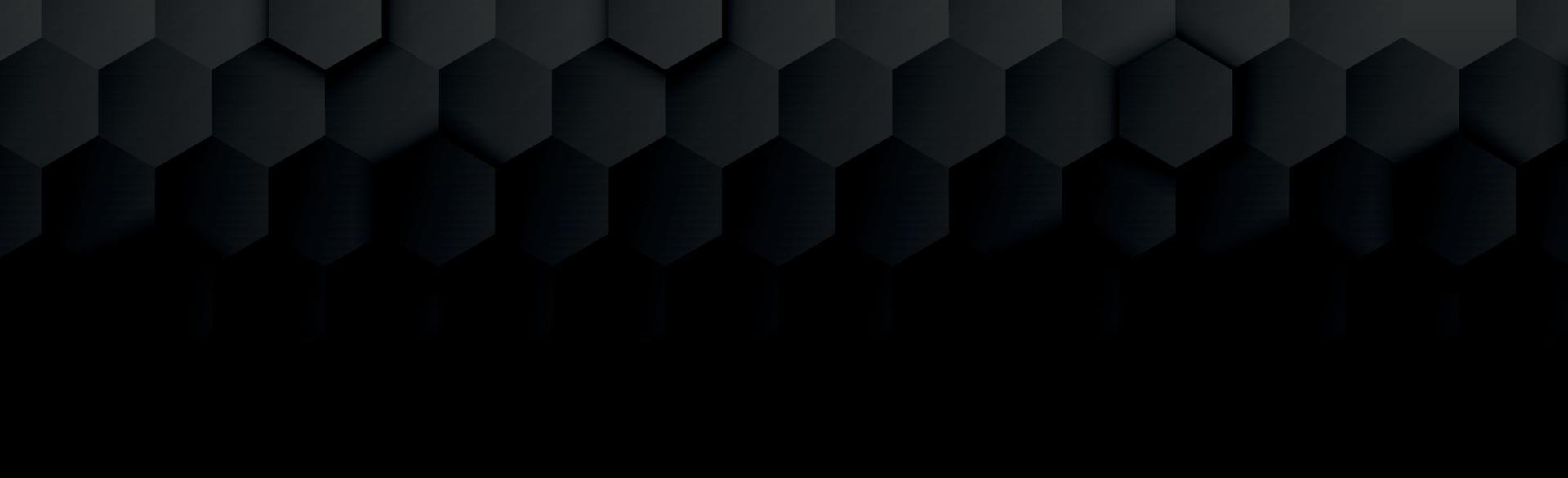 Abstract black hexagons on dark panoramic background vector