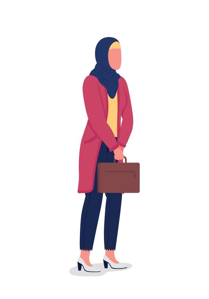 Muslim business woman flat color vector faceless character