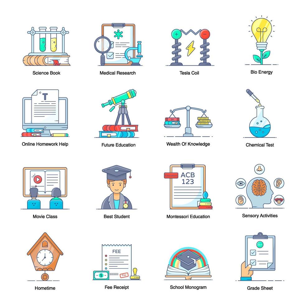 elementos virtuales de aprendizaje y educación. vector