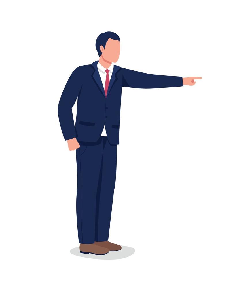 Boss pointing finger flat color vector faceless character