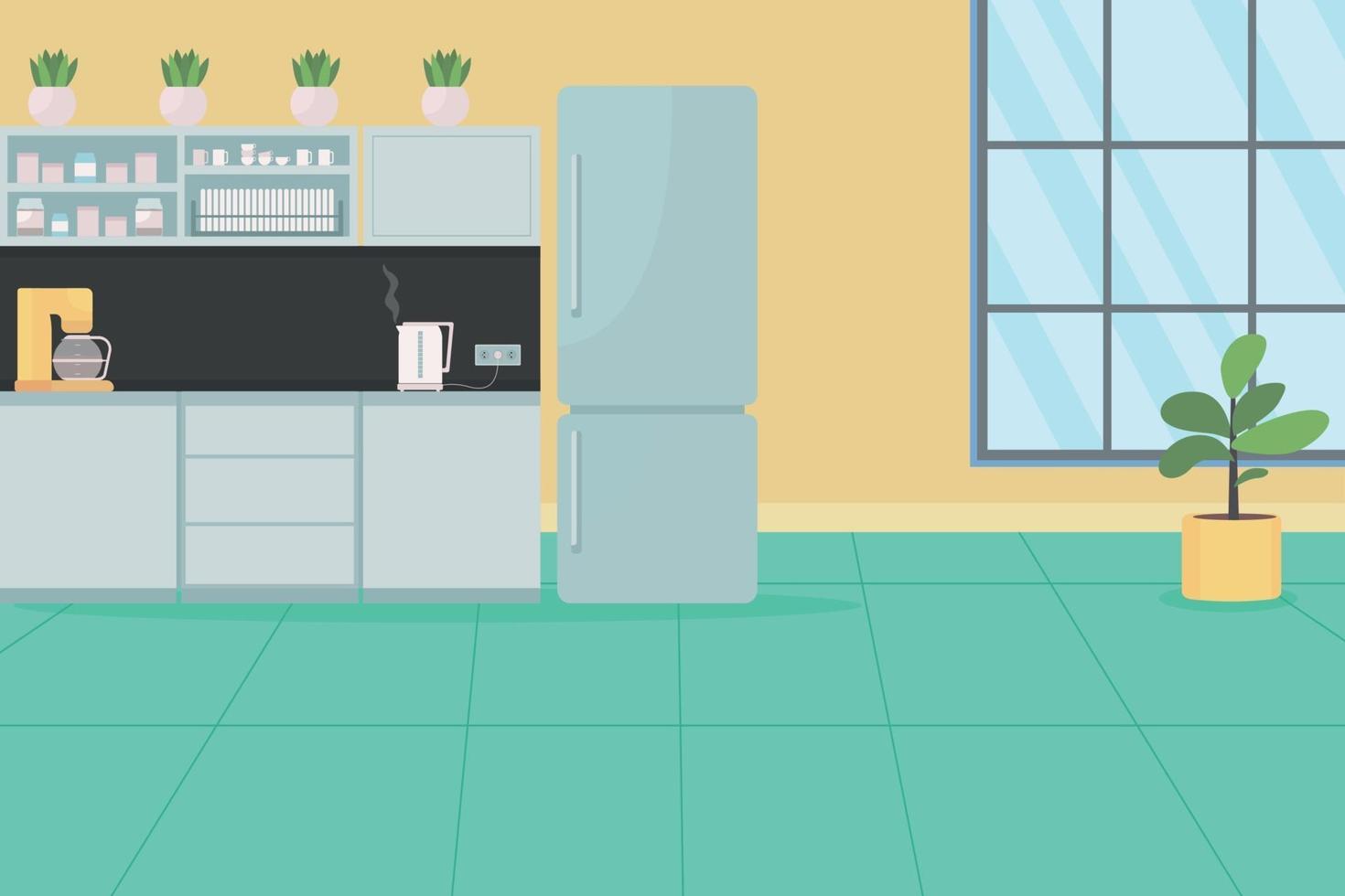 Office kitchen for employees flat color vector illustration