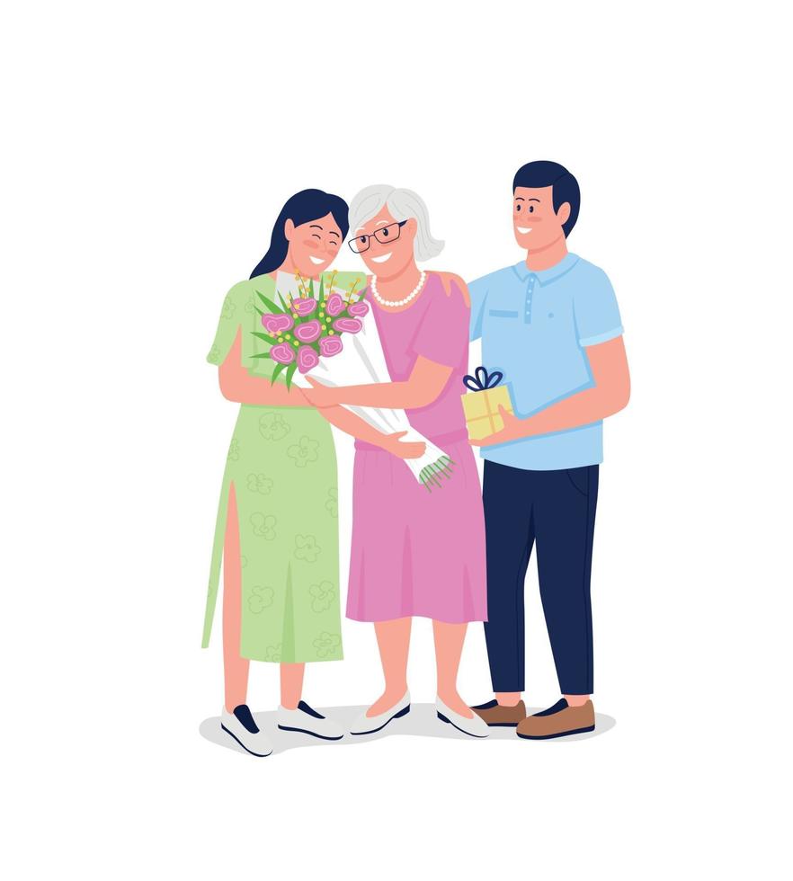 abuela con nietos adultos personajes detallados vectoriales de color plano vector