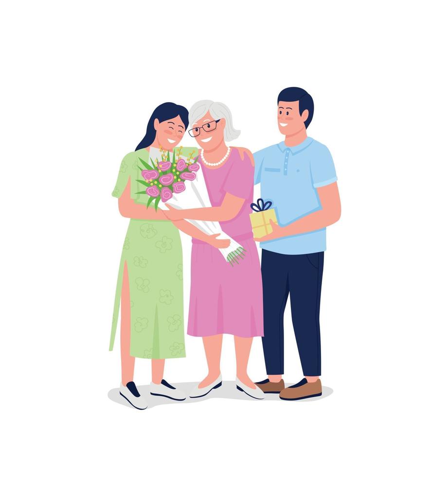 Grandmother with adult grandchildren flat color vector detailed characters