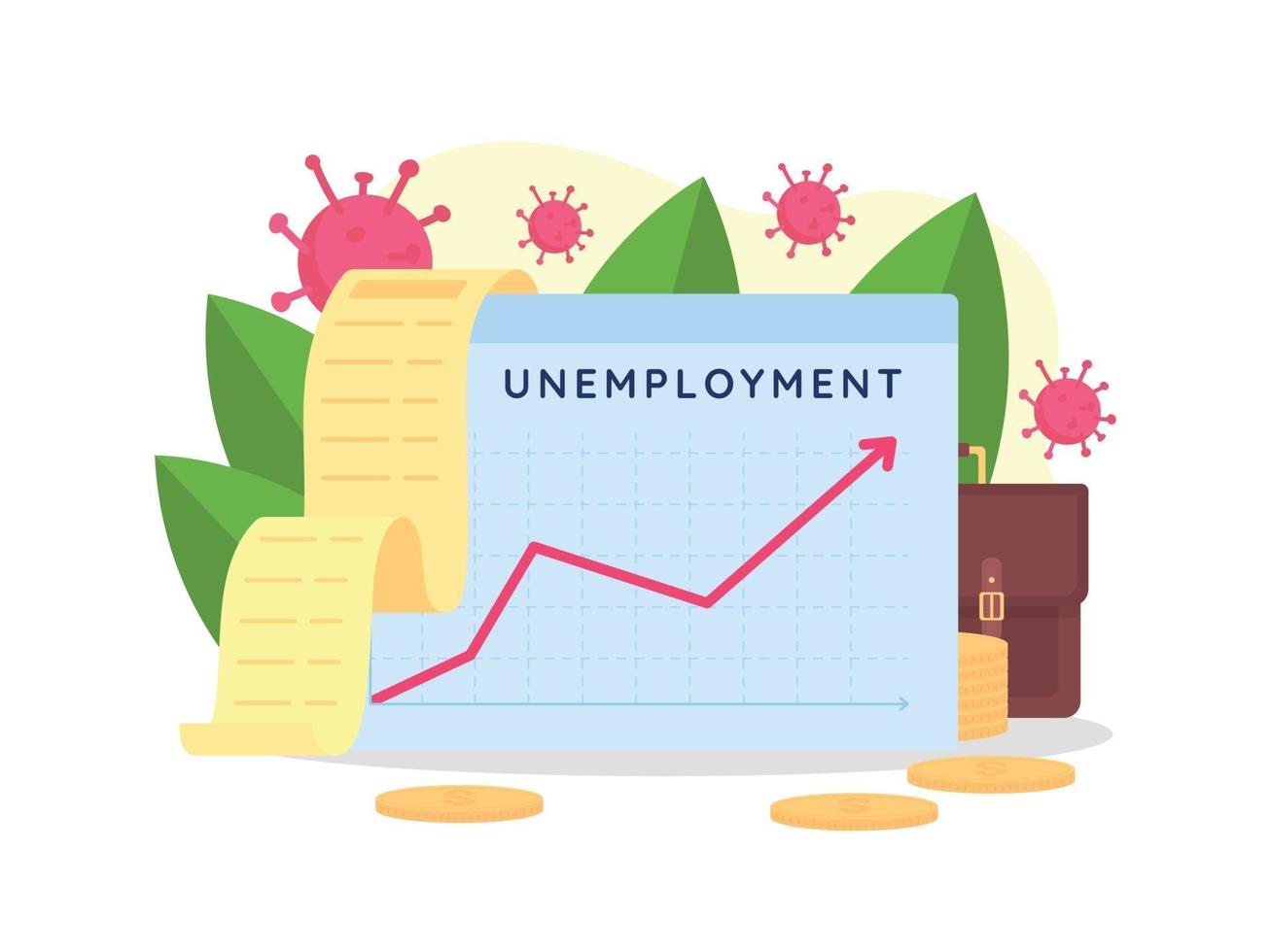 Ilustración de vector de concepto plano de gráfico de desempleo creciente