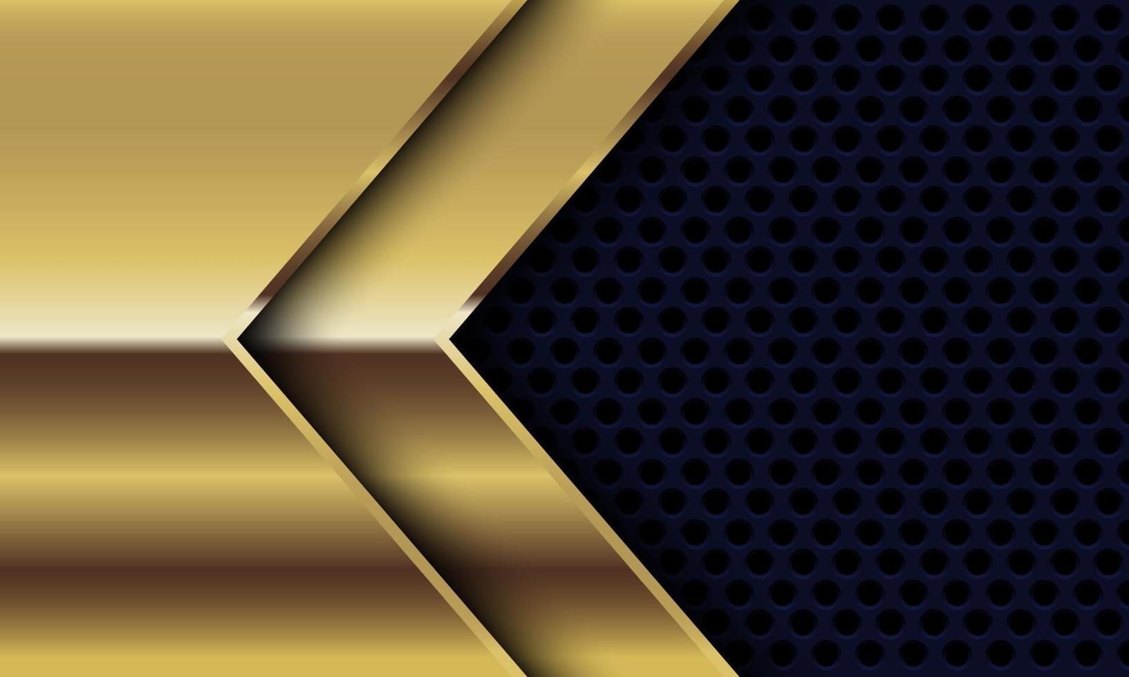 Dirección de flecha brillante de oro abstracto en círculo negro diseño de malla ilustración de vector de fondo futurista de lujo moderno.