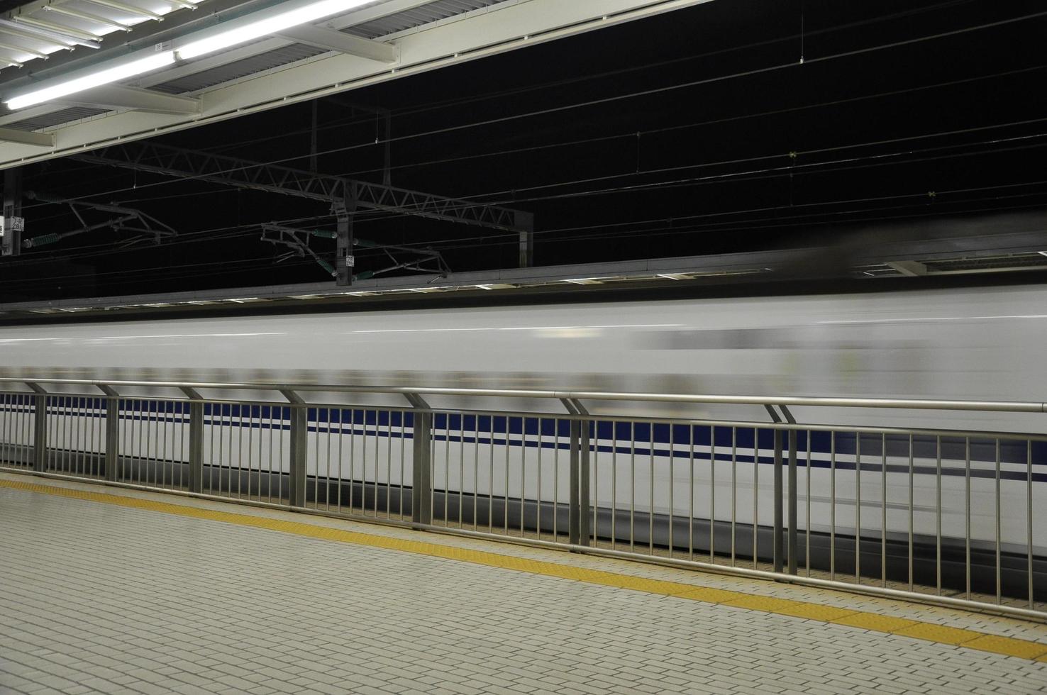 Blurred motion picture of high speed train moving pass the station photo