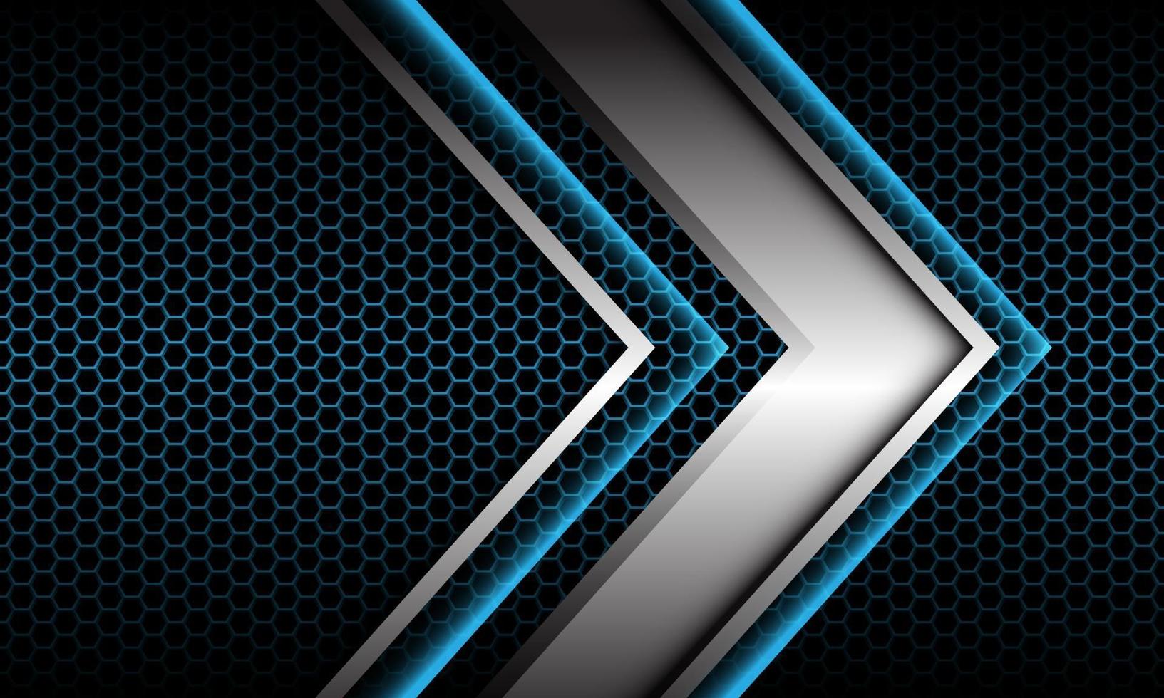 Abstract silver arrow shadow metallic direction geometric on blue hexagon mesh pattern design modern futuristic background vector illustration.