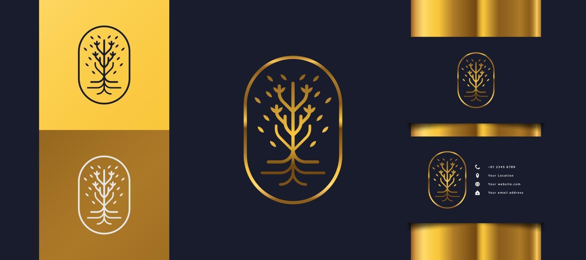 Luxury Golden Tree Logo with Foliage in a Circle, Can be Used for Hotel, Spa, Beauty, or Real Estate Logos vector