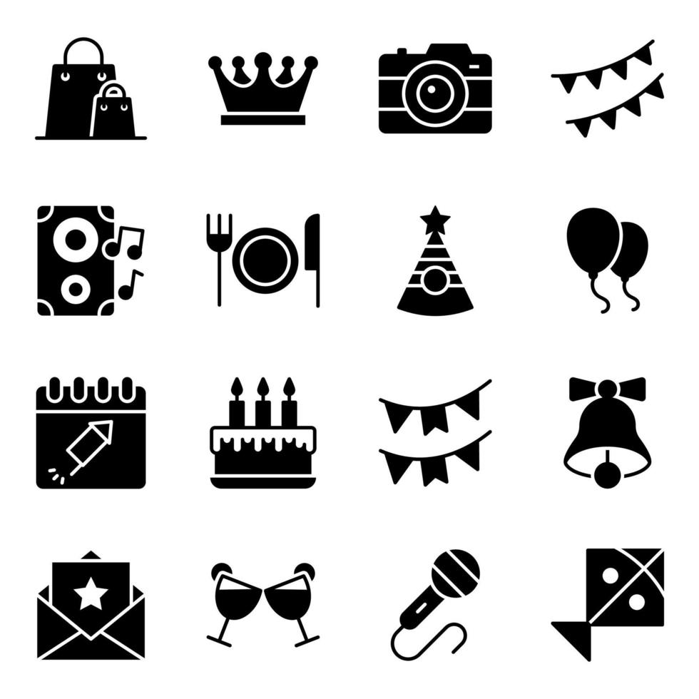 Party And Celebration icon set vector