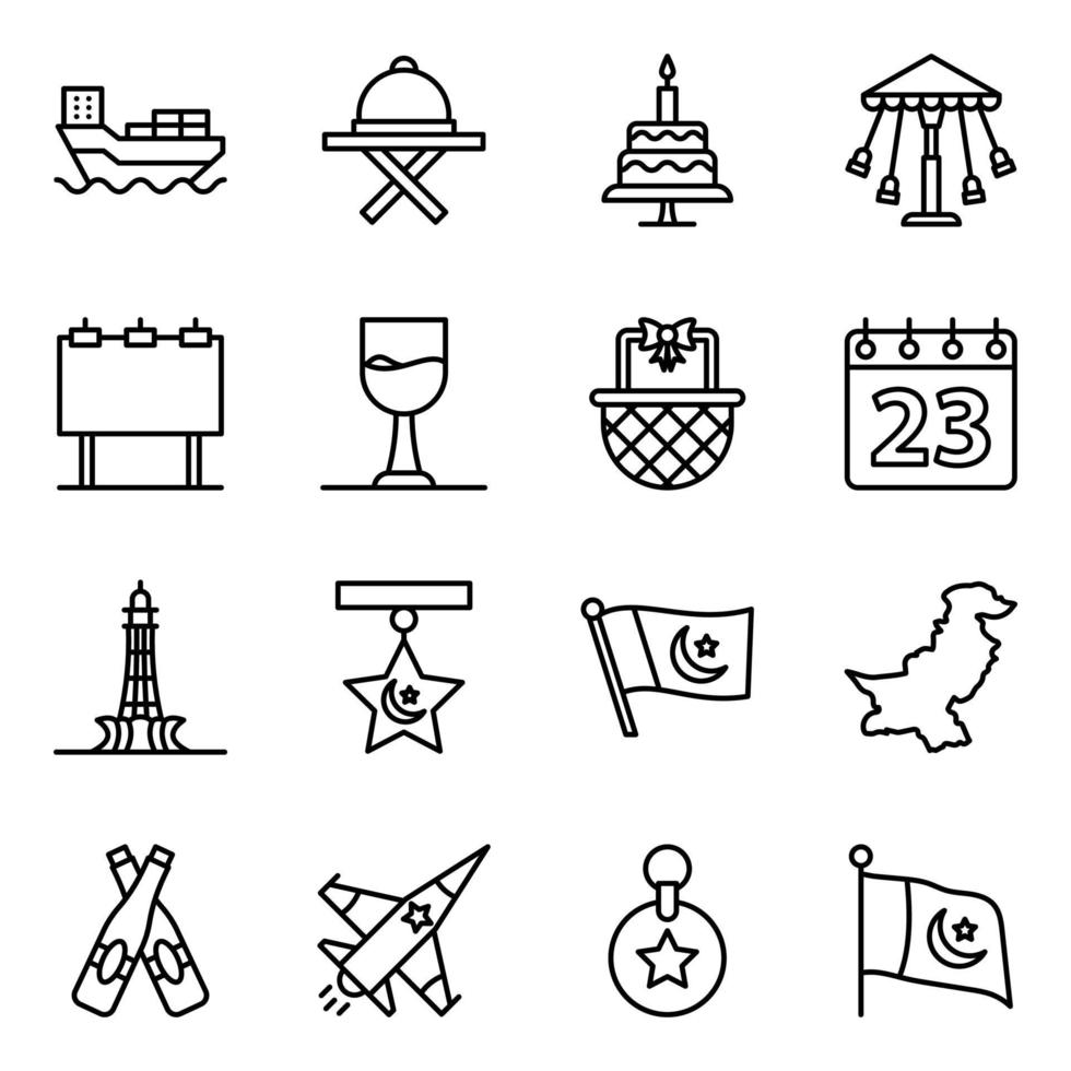 conjunto de iconos de elementos culturales y eventos paquistaníes vector