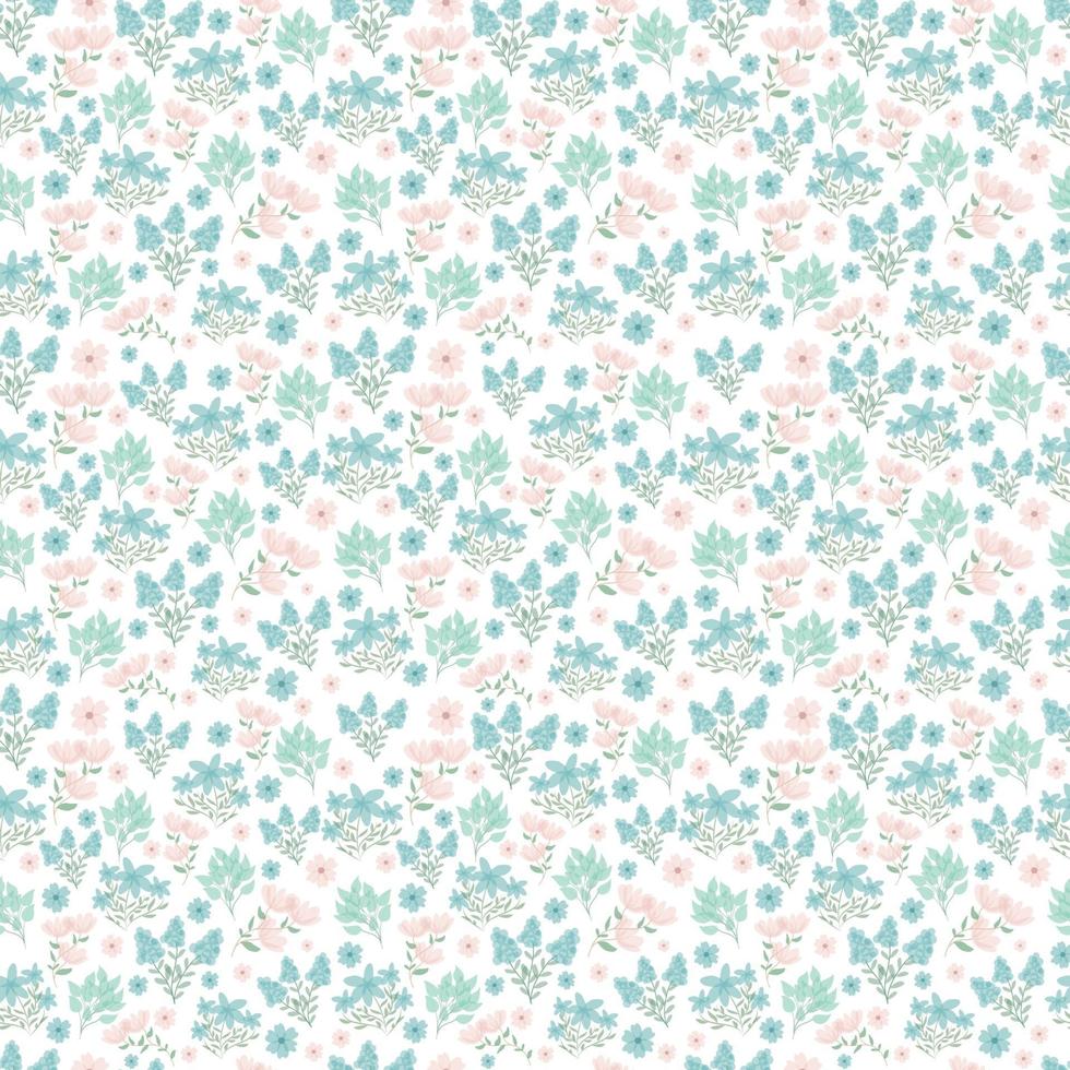 cute floral pattern. Pretty spring flowers on white background. Printing with small summer pink, purple, blue flowers. Ditsy print. Seamless vector texture. elegant template for fashionable printers.