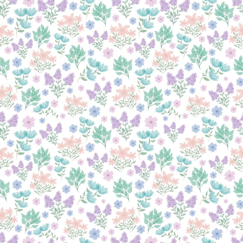 cute floral pattern. Pretty small flowers on white background. Printing with small pink, purple, blue flowers. Ditsy print. Seamless vector texture. elegant template for fashionable printers. Spring flowers. Summer flowers.