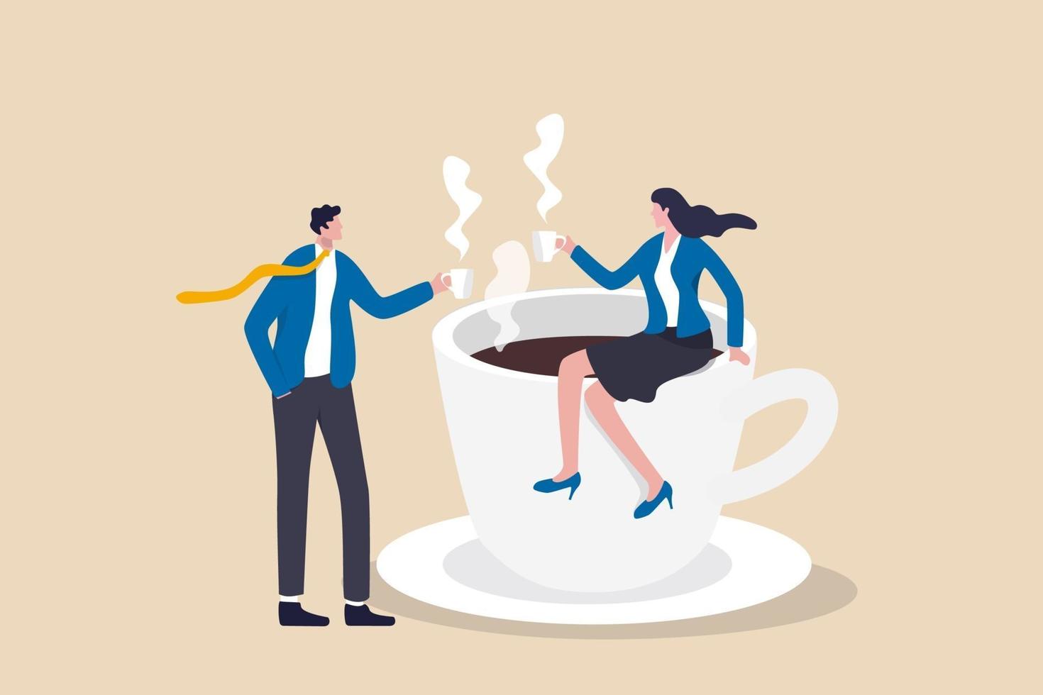 businessman and businesswoman colleague take a break having coffee and have a chat vector