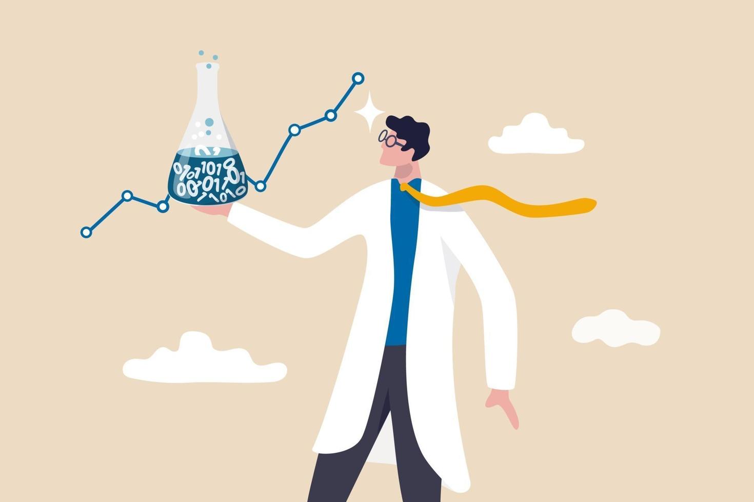 businessman with scientist suit holding laboratory tube with digital data experiment vector