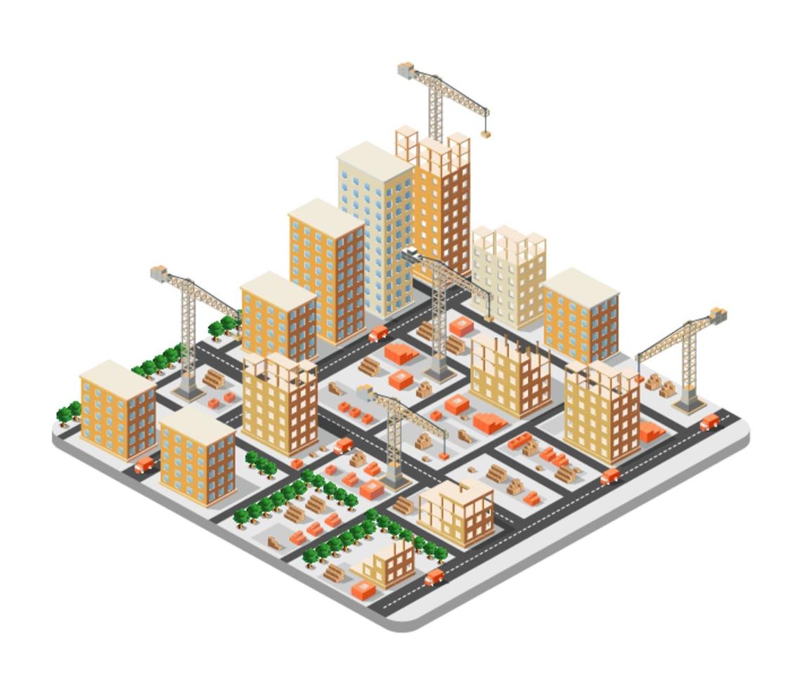 grúa industria de la construcción ciudad isométrica gran ciudad vector