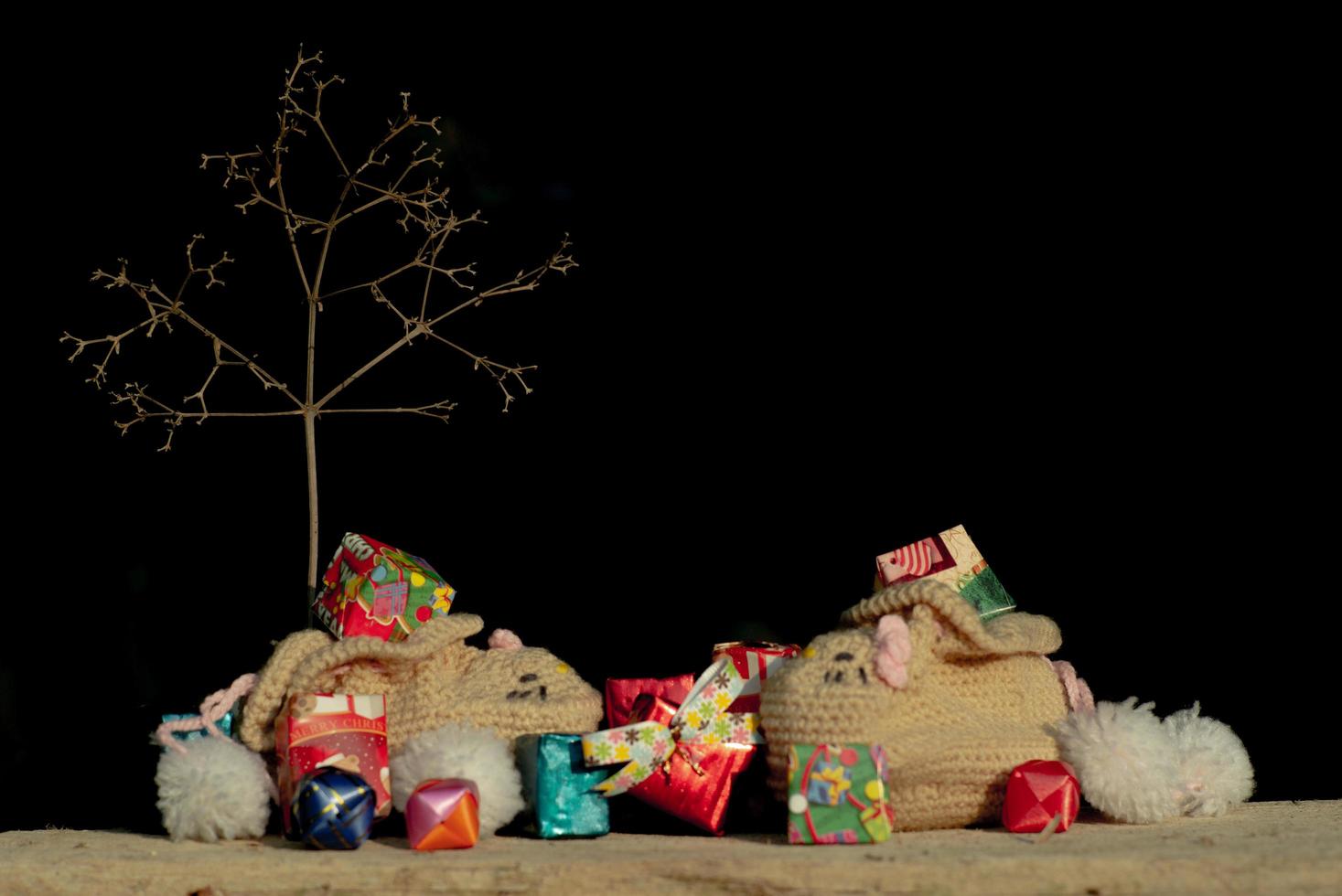 Closeup of gift boxes wrapped by colorful paper photo