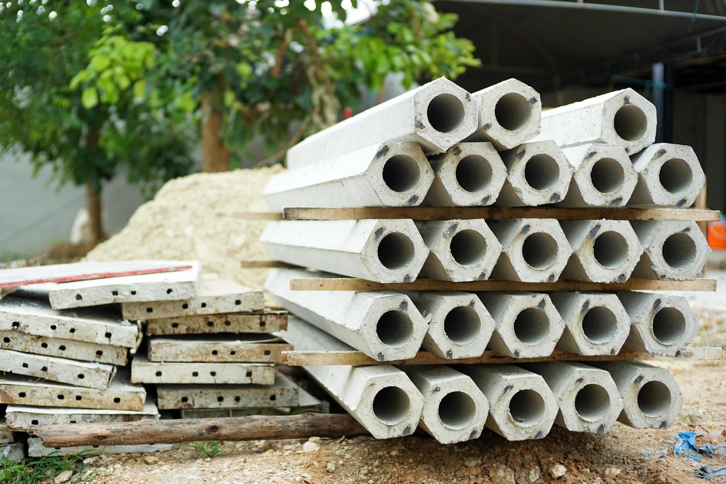 Closeup pile of hexagon piles at the construction site photo