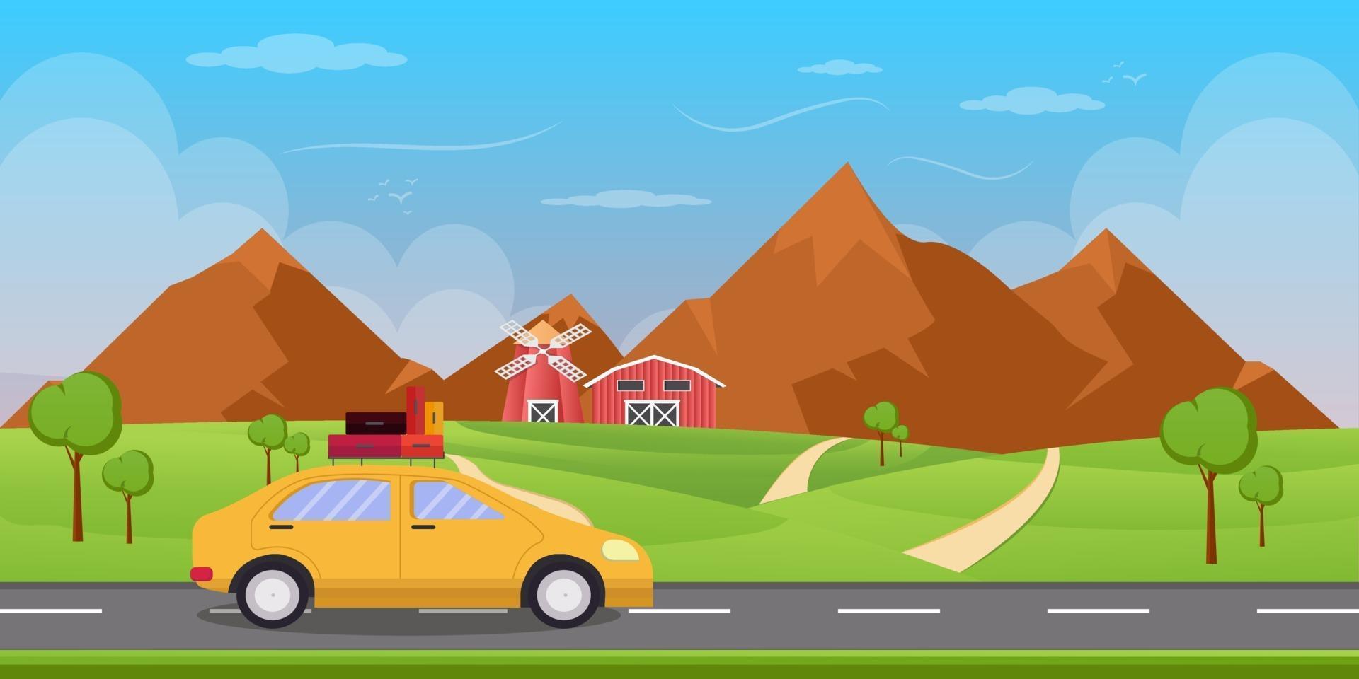 Road trip landscape background vector