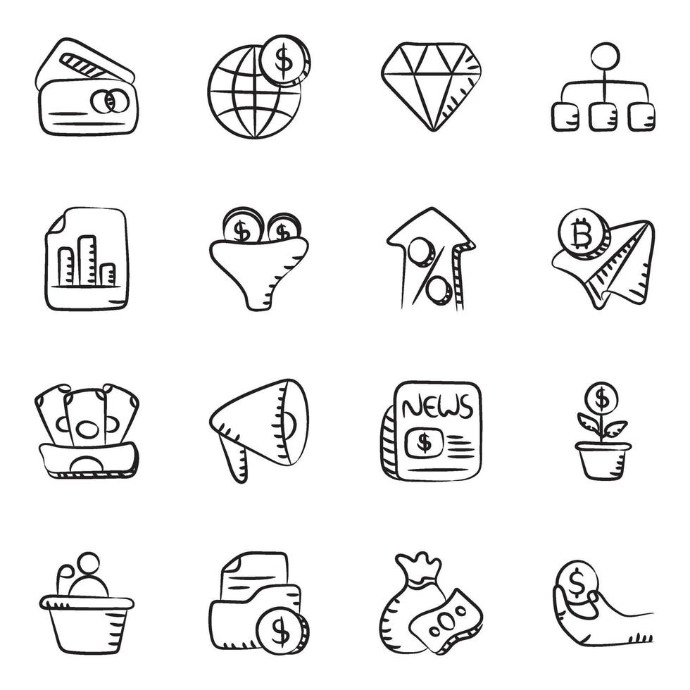conjunto de iconos de elementos de negocios y finanzas vector