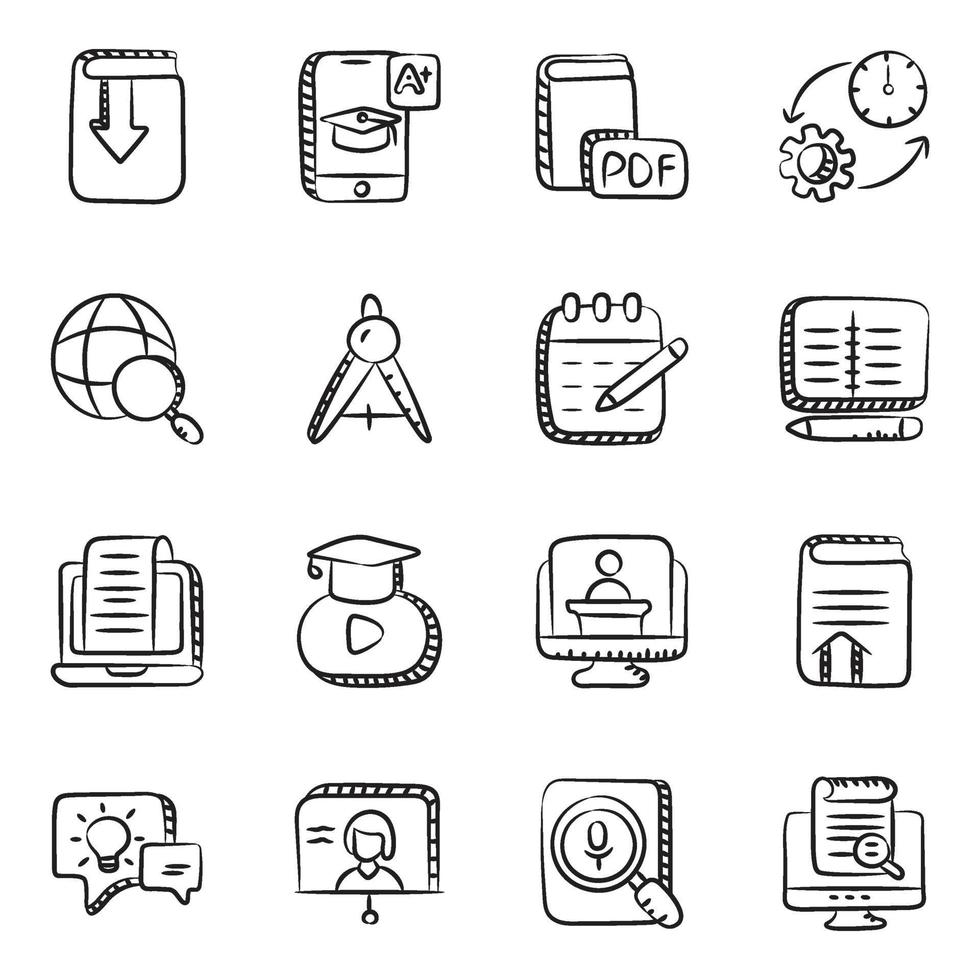 Virtual Learning and Education Elements icon set vector