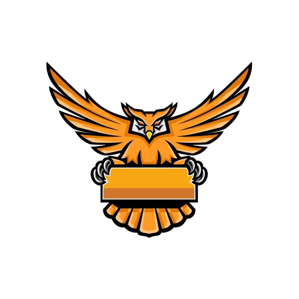 Mascot icon illustration of a yellow Owl spreading its wings holding a banner sign vector