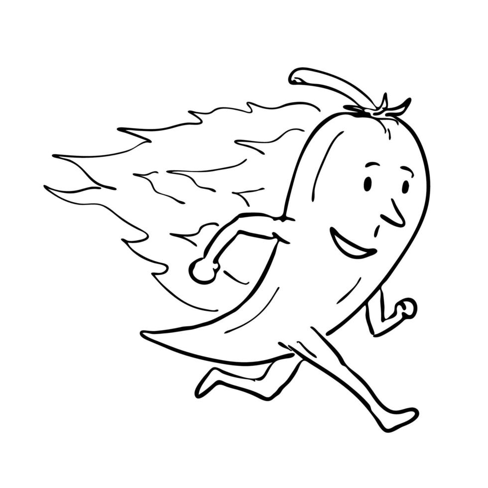 Flaming chilli pepper running, mascot retro vector