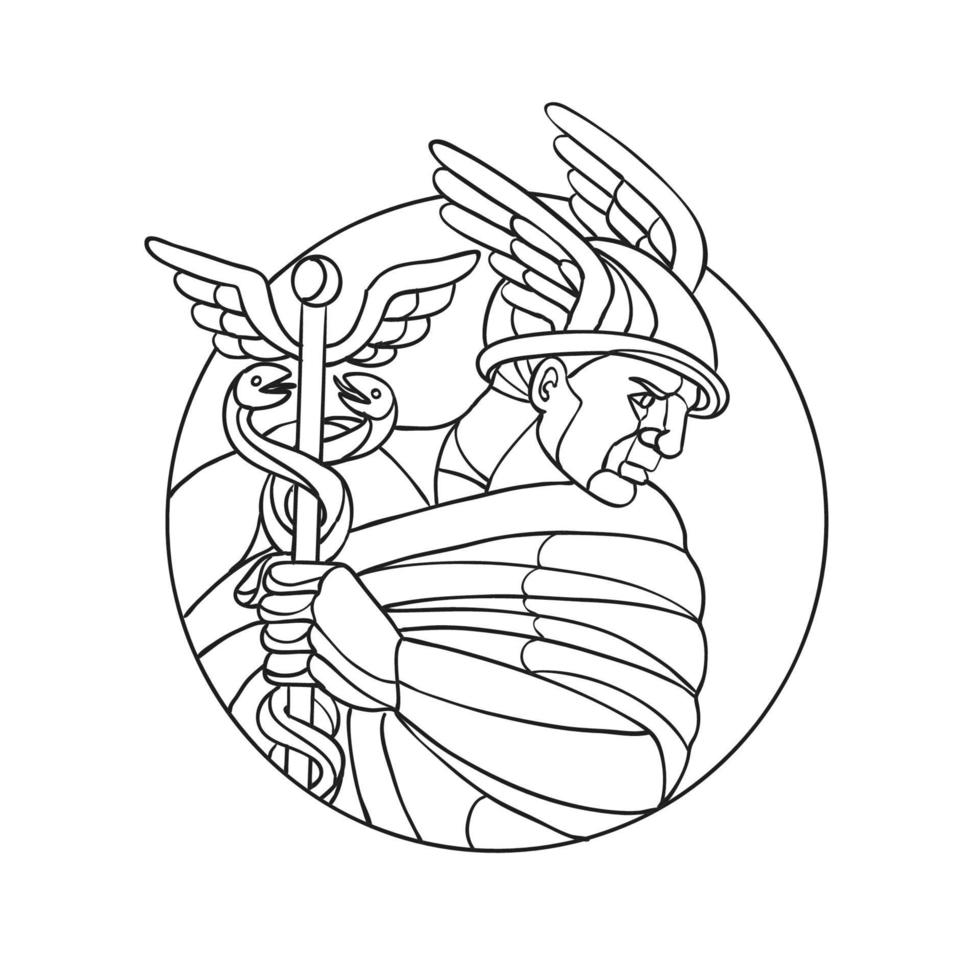 Hermes, messenger of gods, black and white. vector