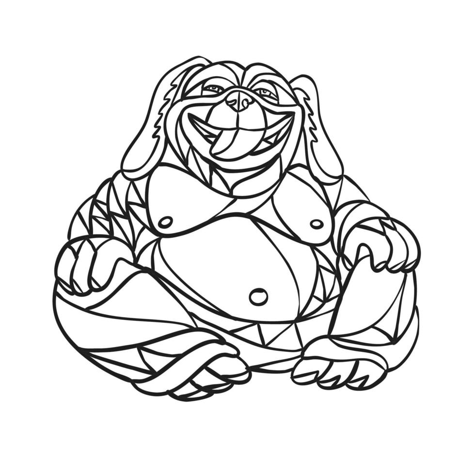 Laughing Dog Buddha, Black and White Mosaic vector