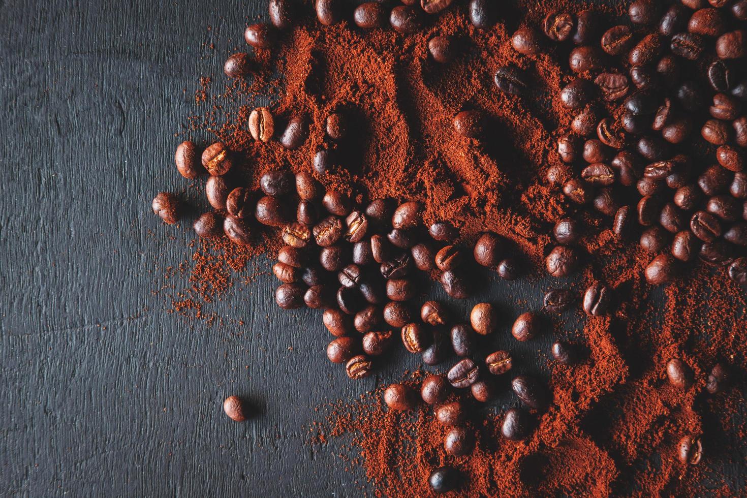 Coffee beans and ground coffee close-up photo