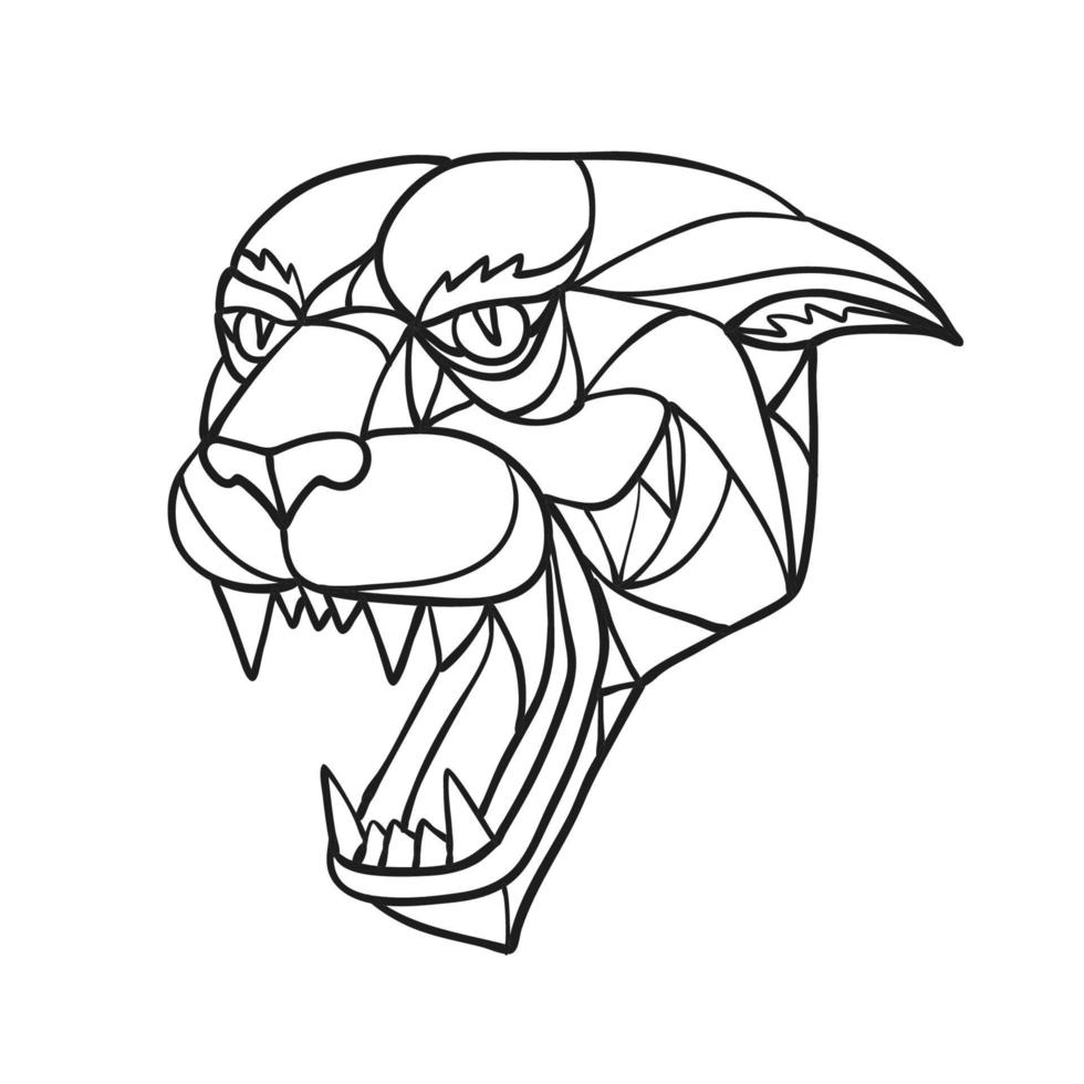 cabeza de pantera enojada, mosaico blanco y negro vector