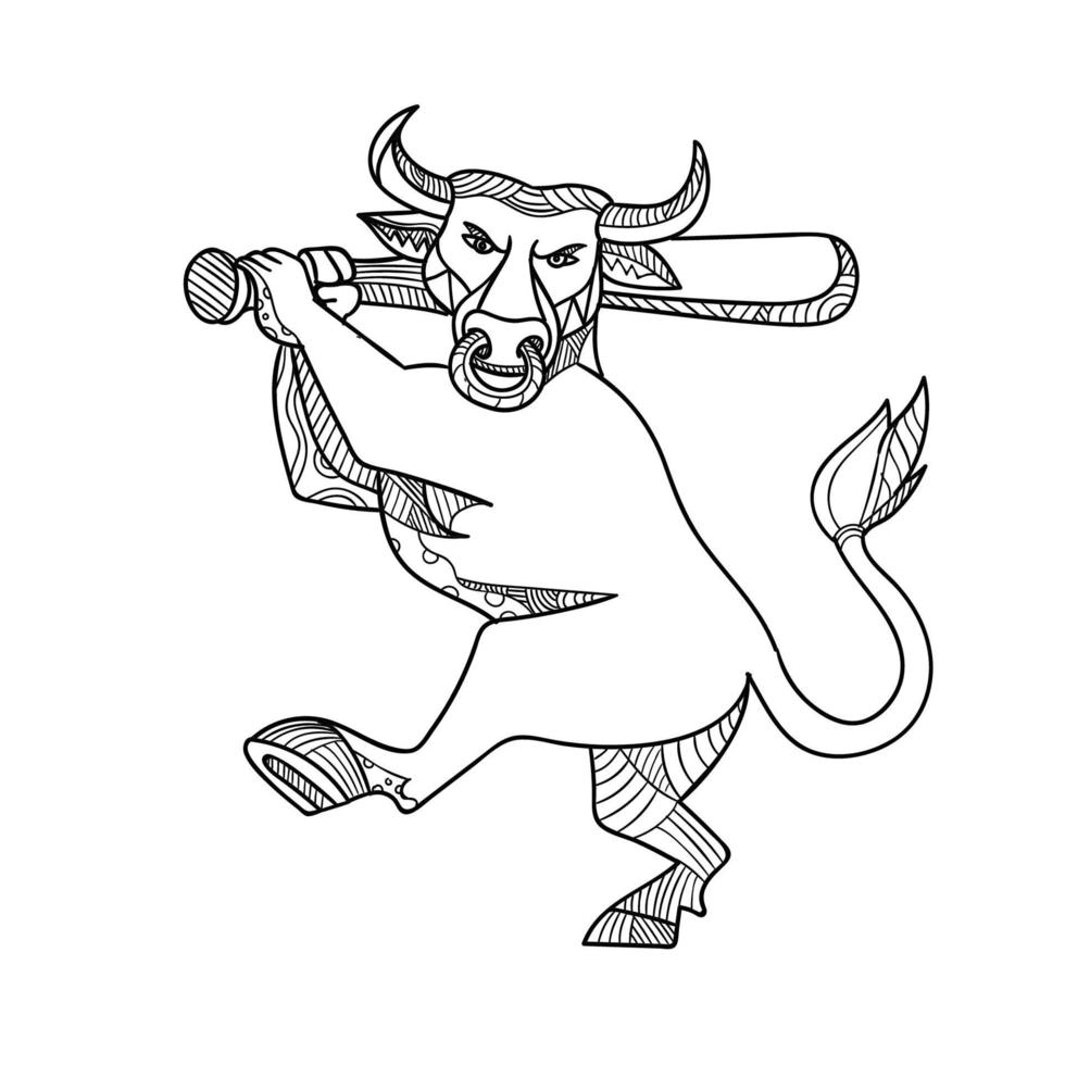 Bull with Baseball Bat Mono Line vector