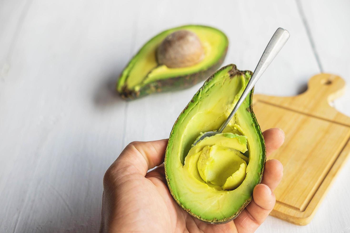 Hand holding a avocado photo