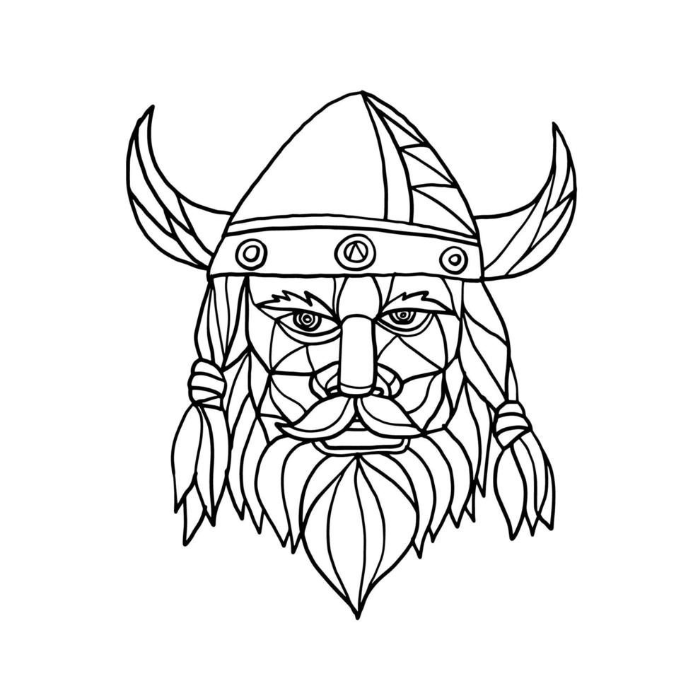 Mosaic low polygon style illustration of head of a viking vector