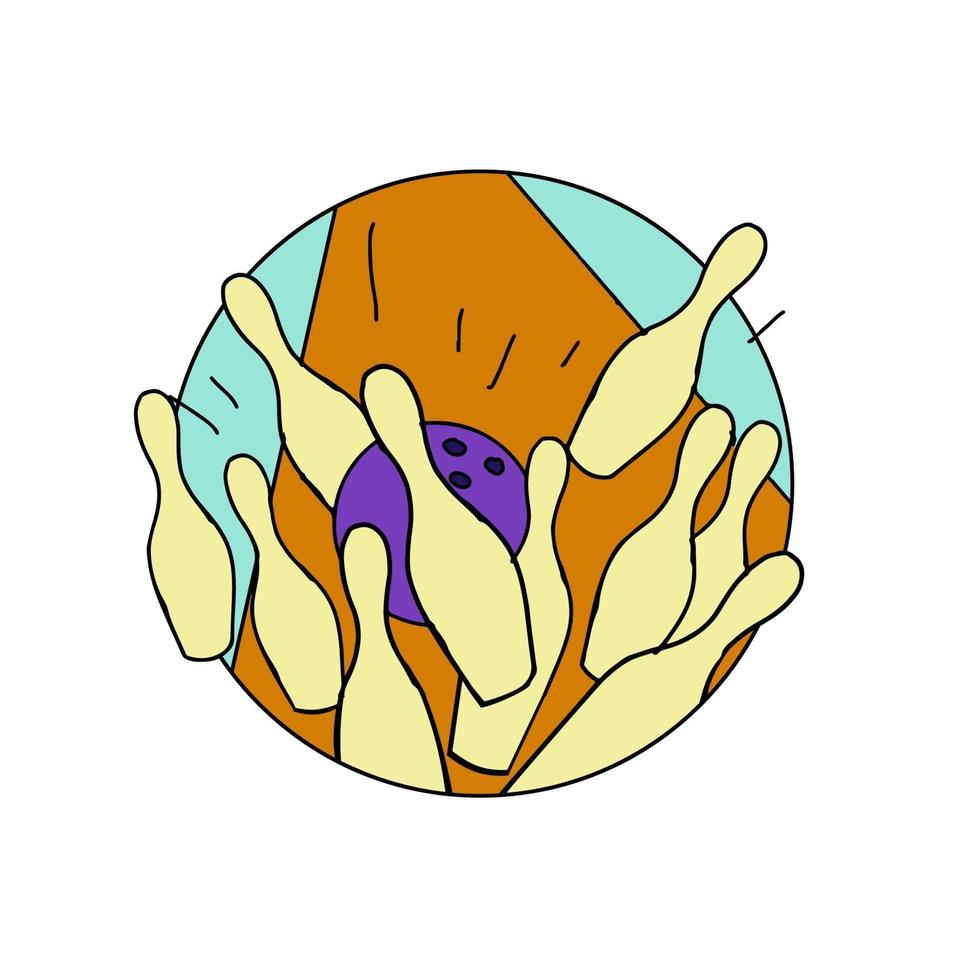 Drawing sketch style illustration of a a bowling ball hitting ten pins vector