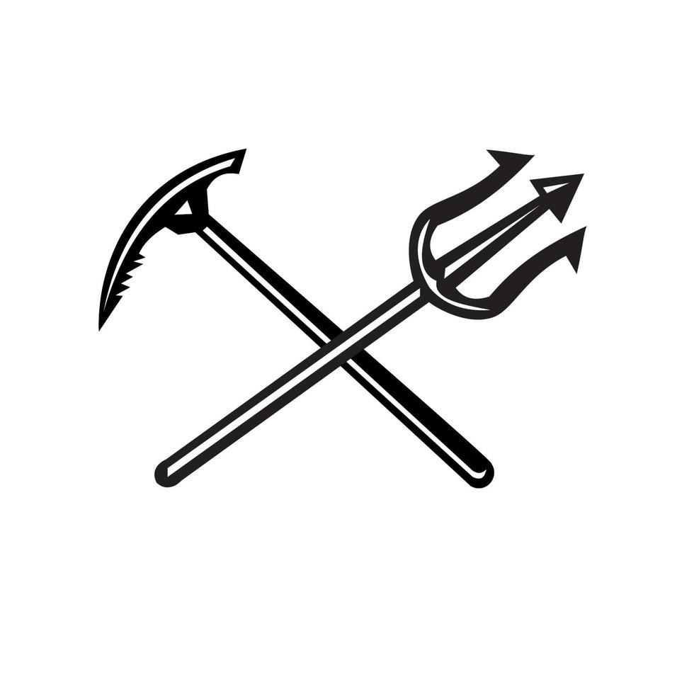Crossed trident and pick axe vector
