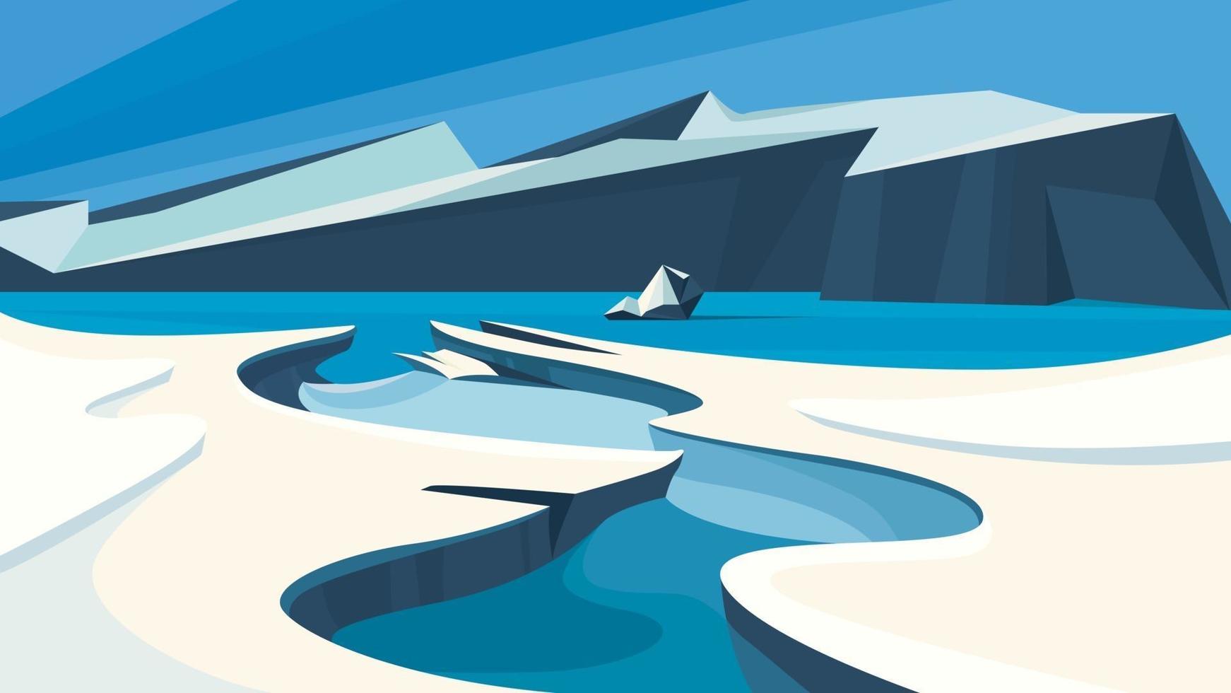 Arctic landscape with frozen water. vector