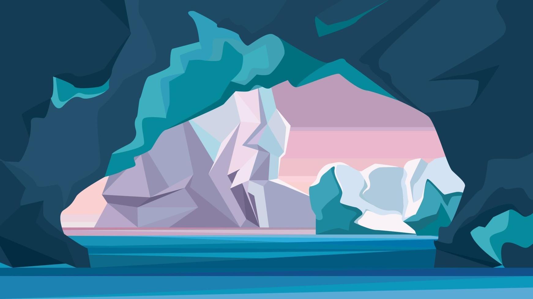 Arctic landscape with ice cave. vector