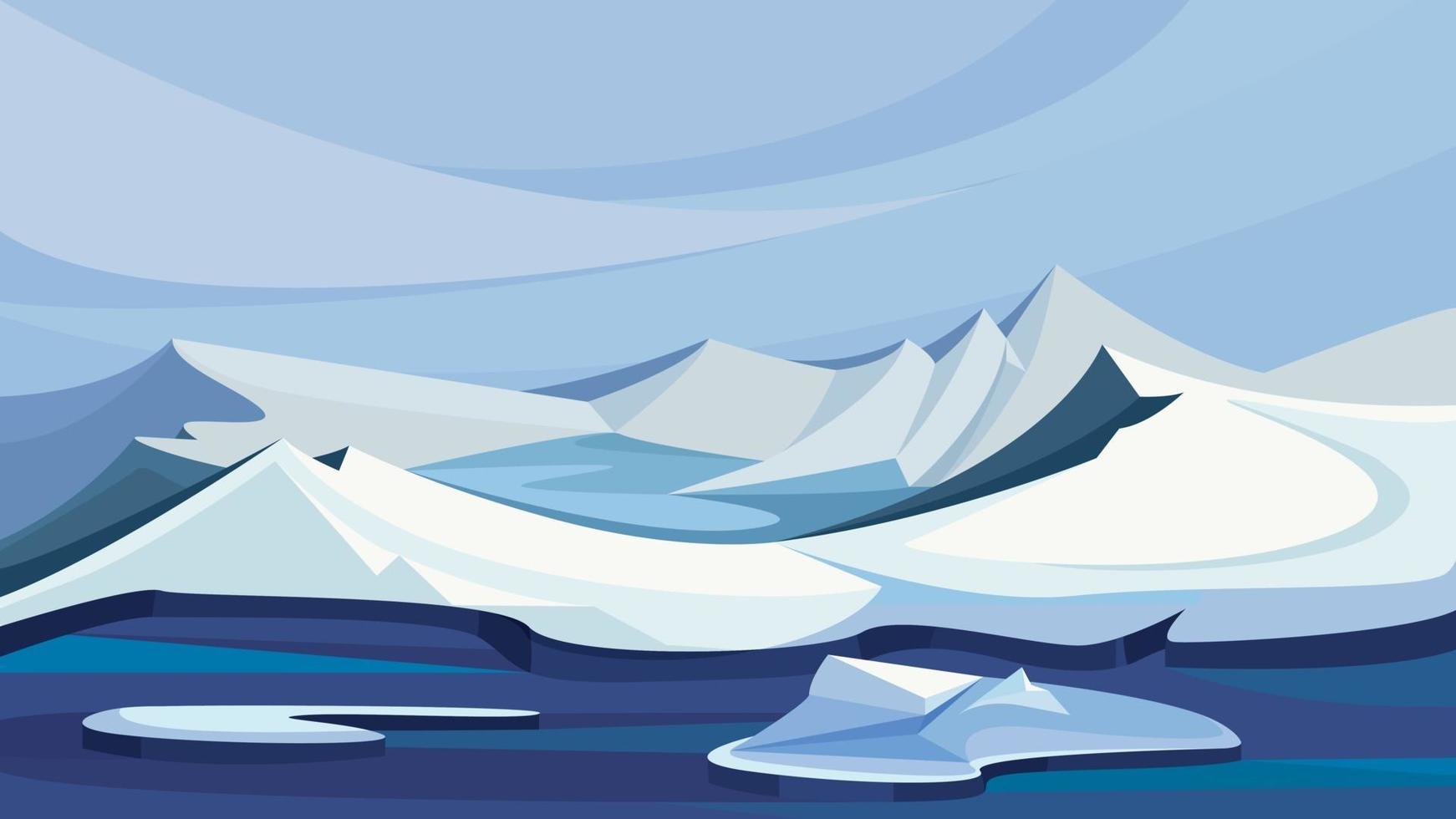 Arctic landscape with ice mountains. vector