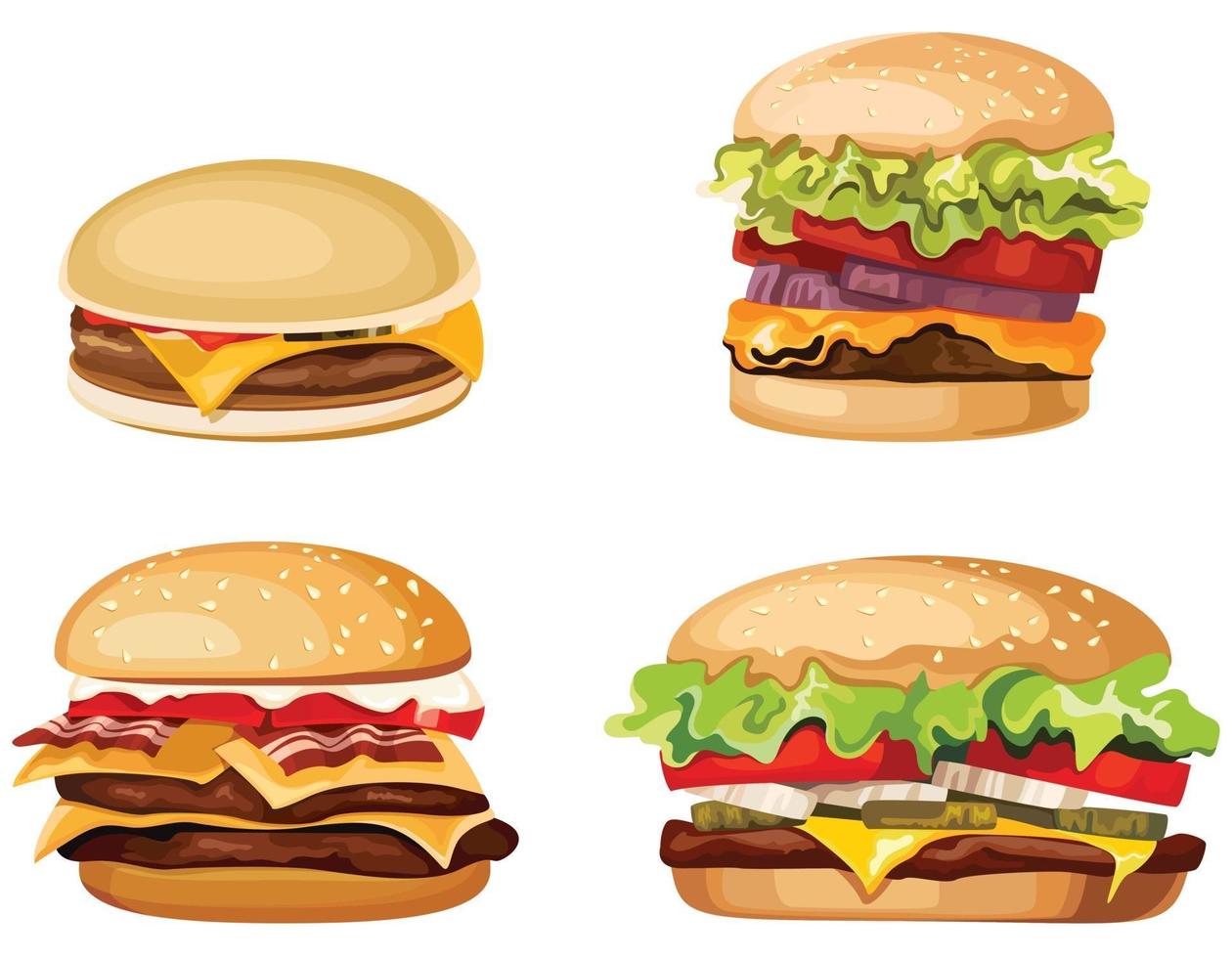 Set of different burgers. vector