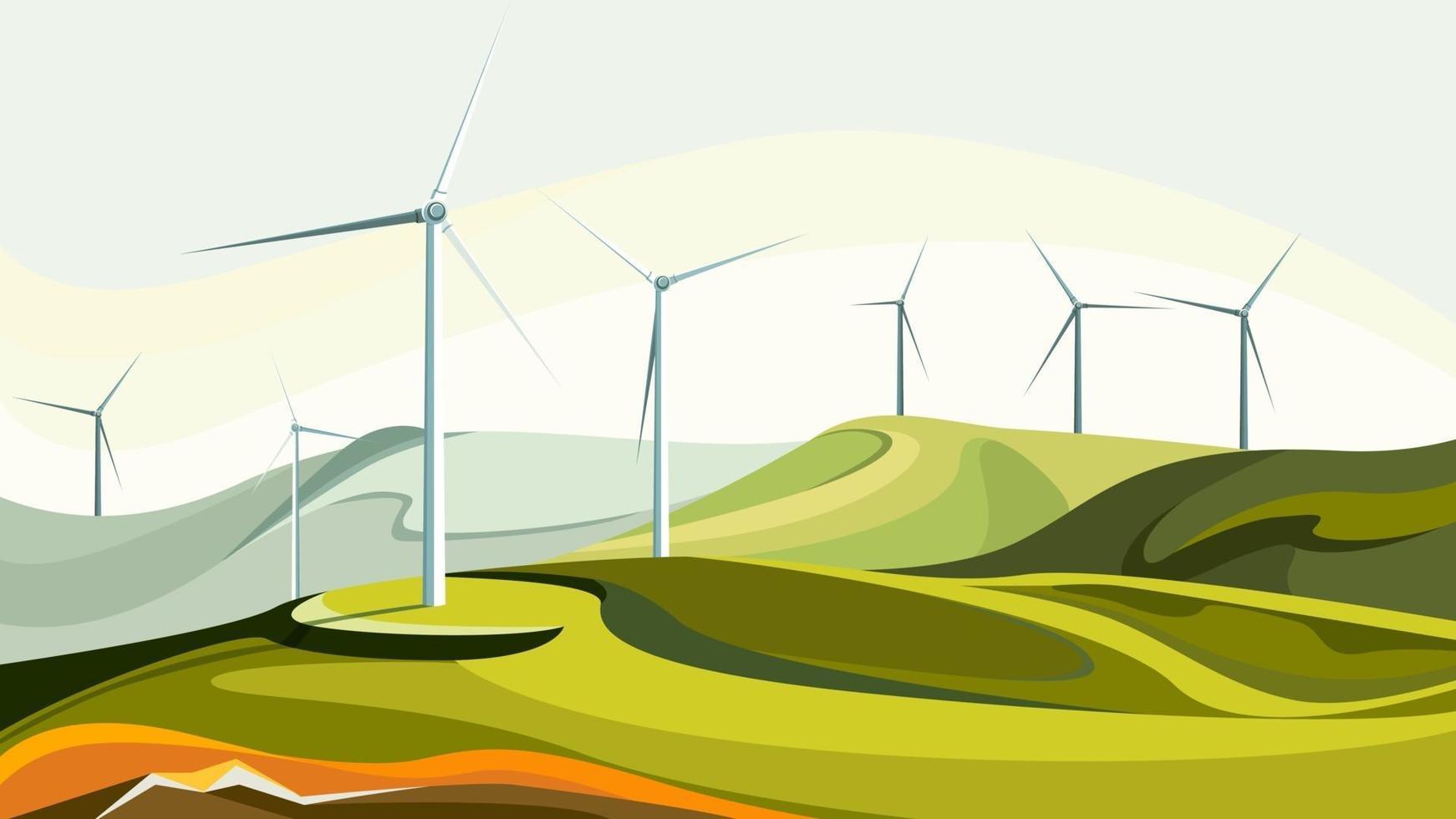 Wind farms with green hills. vector