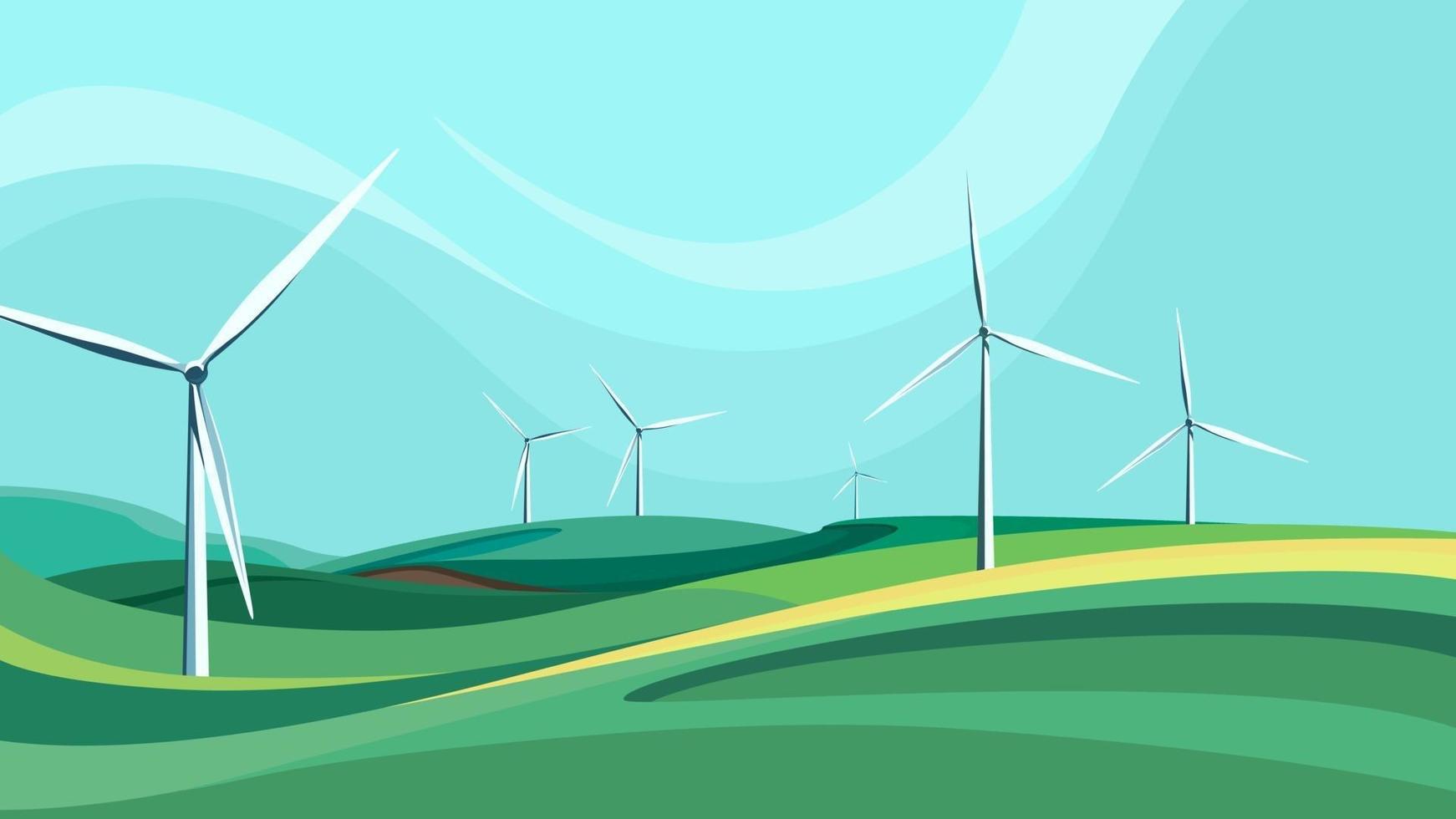 Landscape with wind farms. vector