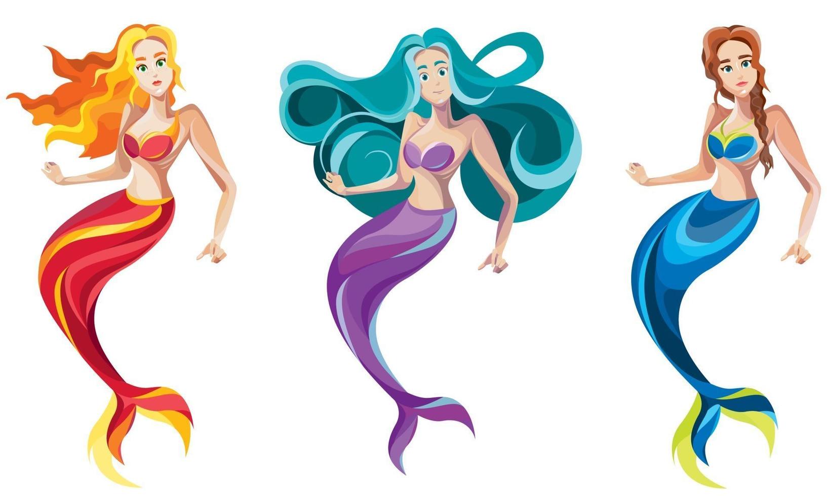 Set of mermaids. vector