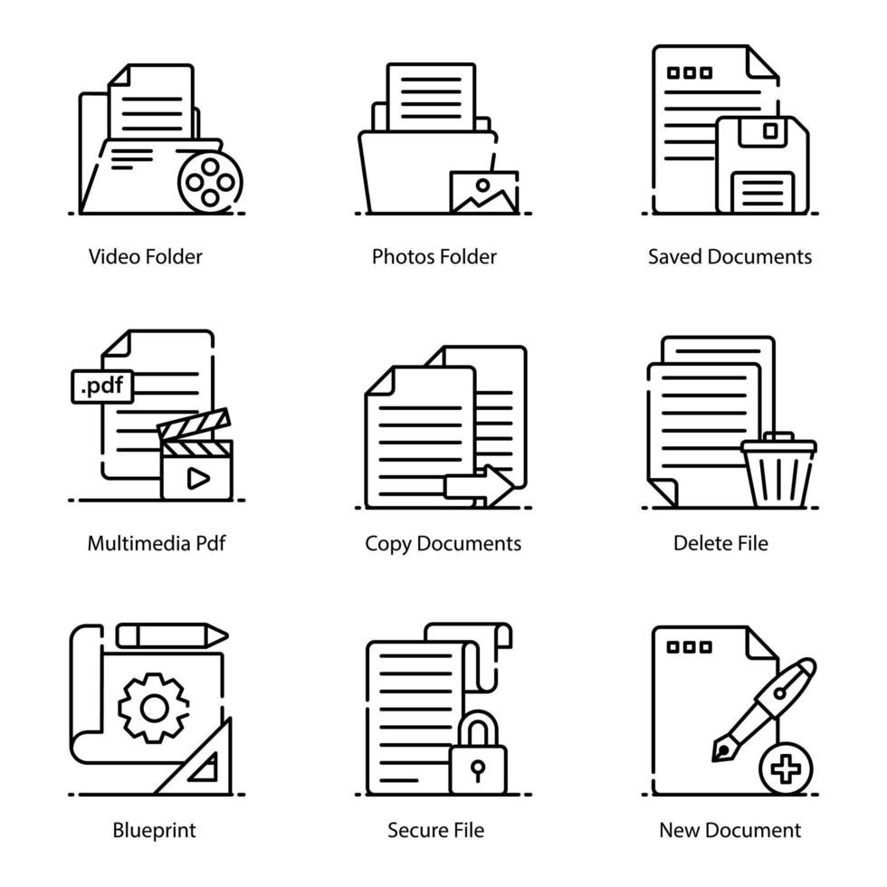 conjunto de iconos de carpetas y archivos multimedia vector