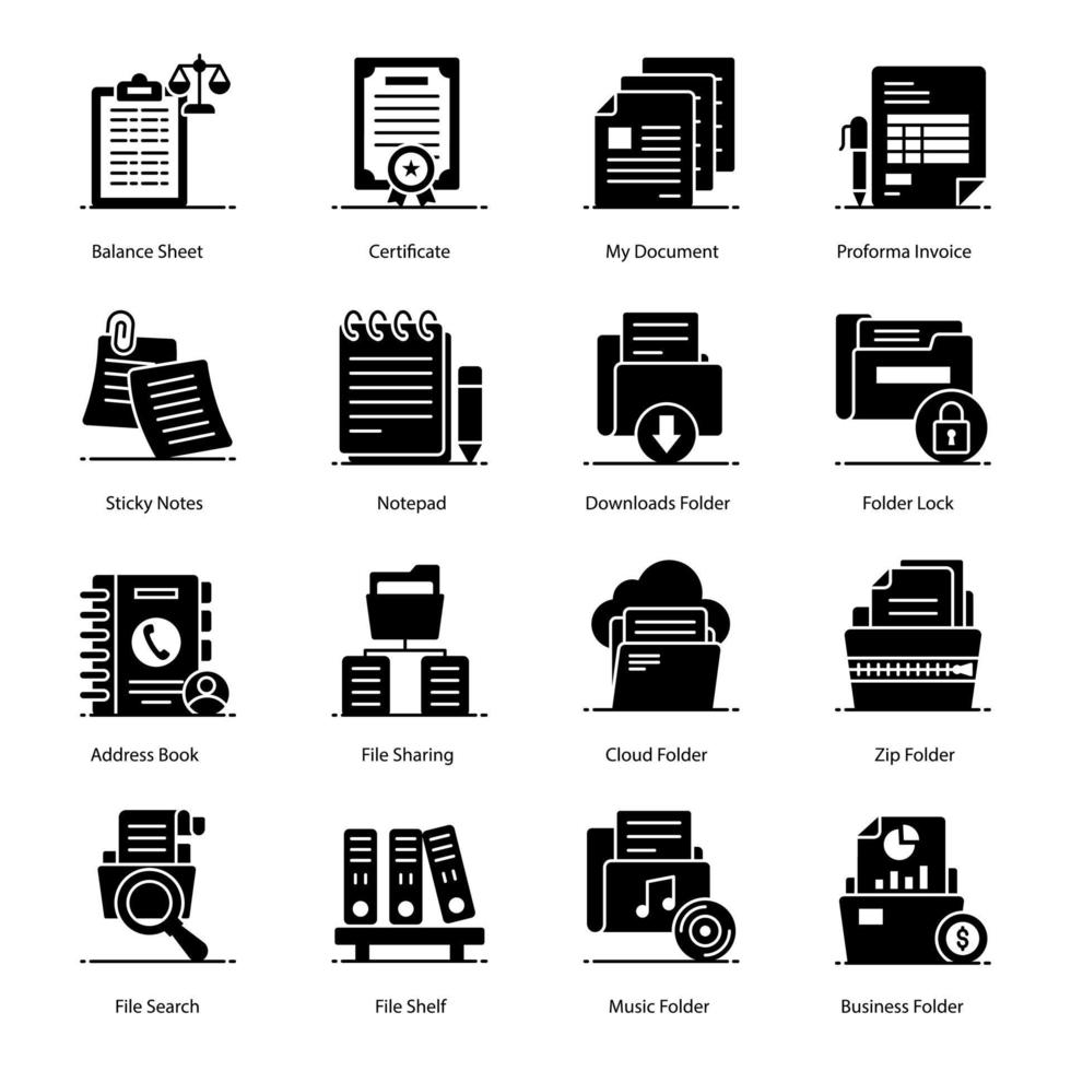 Files Folders and Documents icon set vector