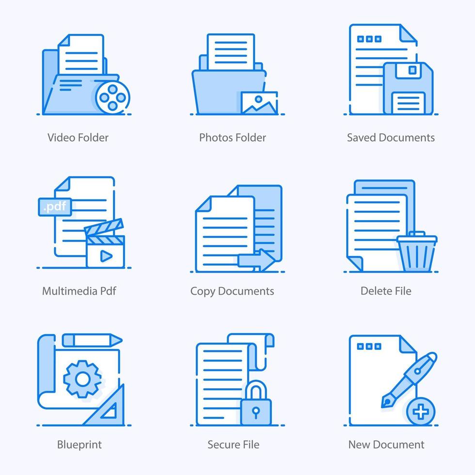 conjunto de iconos de carpetas y archivos multimedia vector