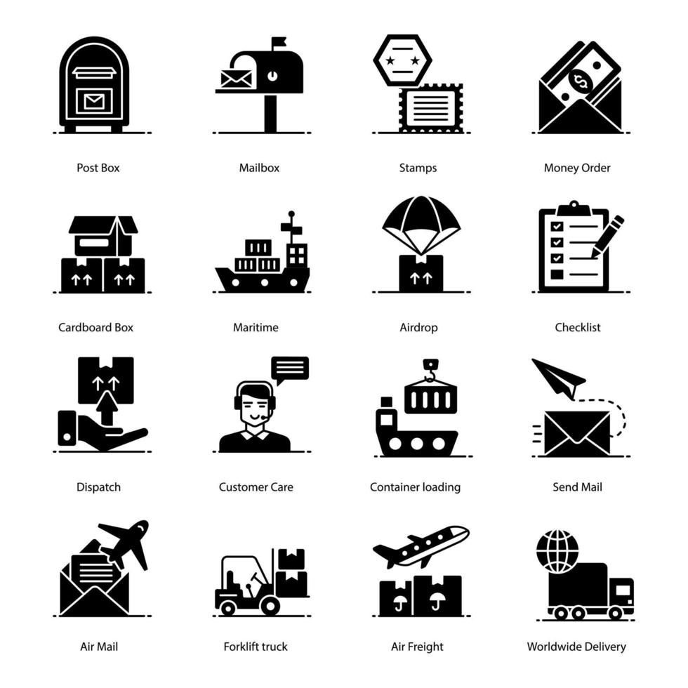 conjunto de iconos de servicios postales y de carga vector