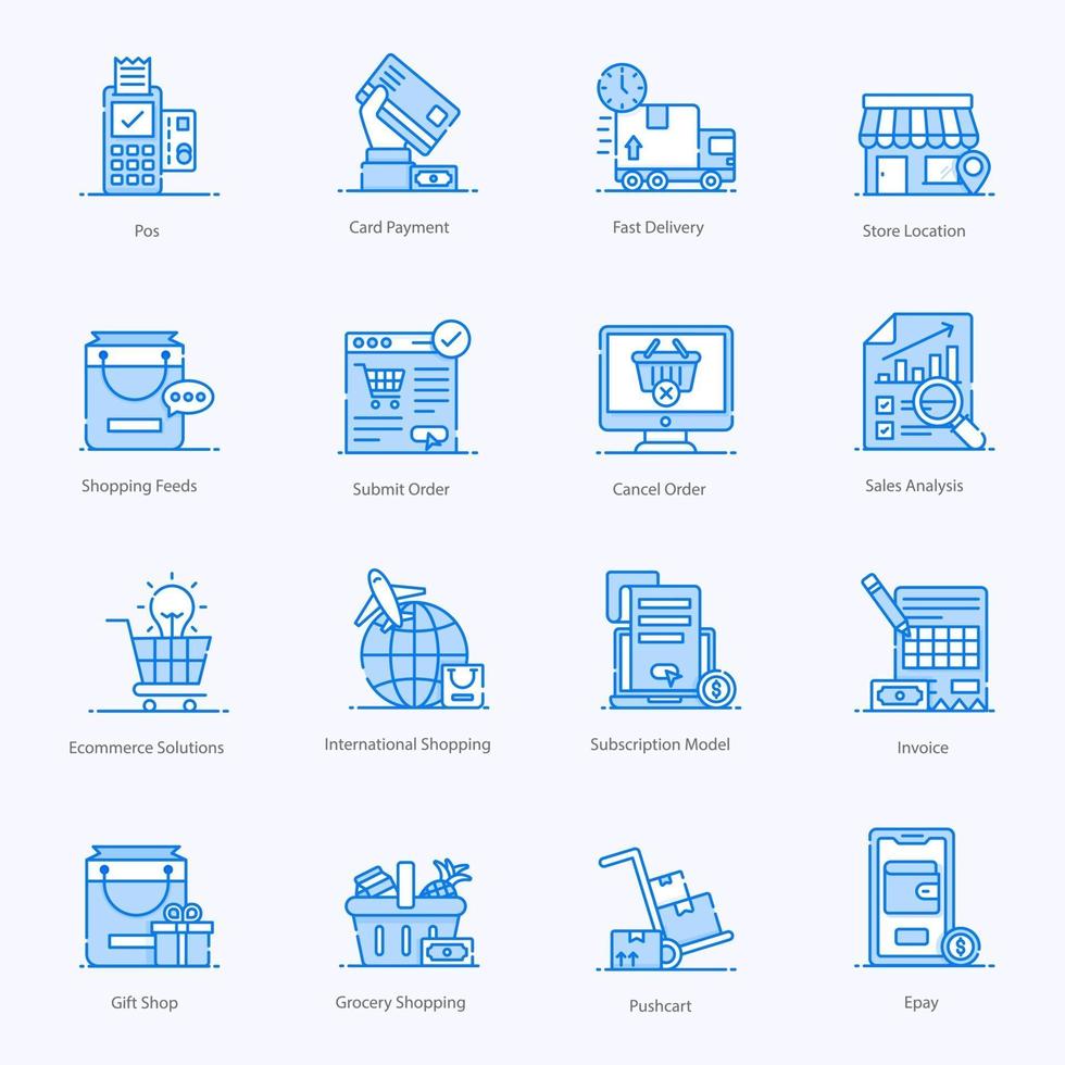 conjunto de iconos de compras minoristas y comercio electrónico vector