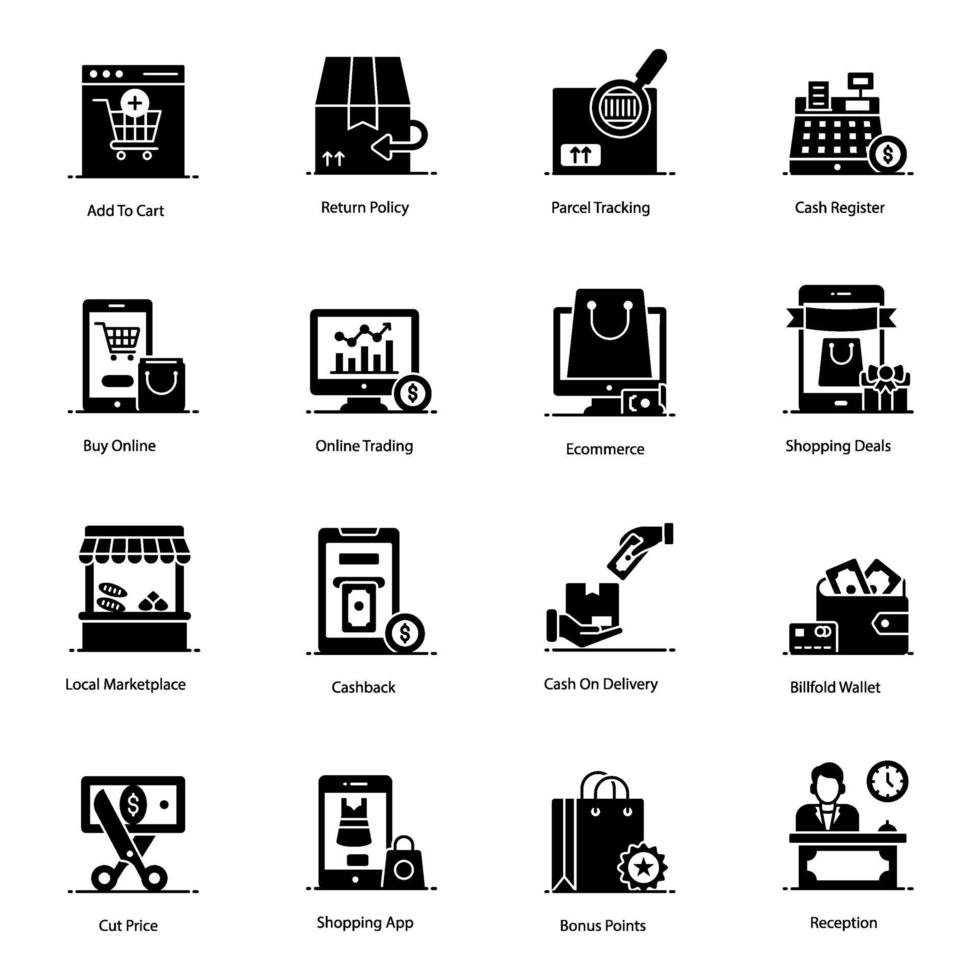 conjunto de iconos de comercio electrónico y compras vector