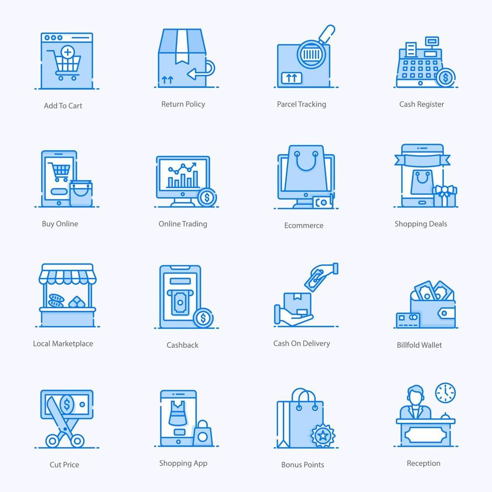 conjunto de iconos de comercio electrónico y compras vector