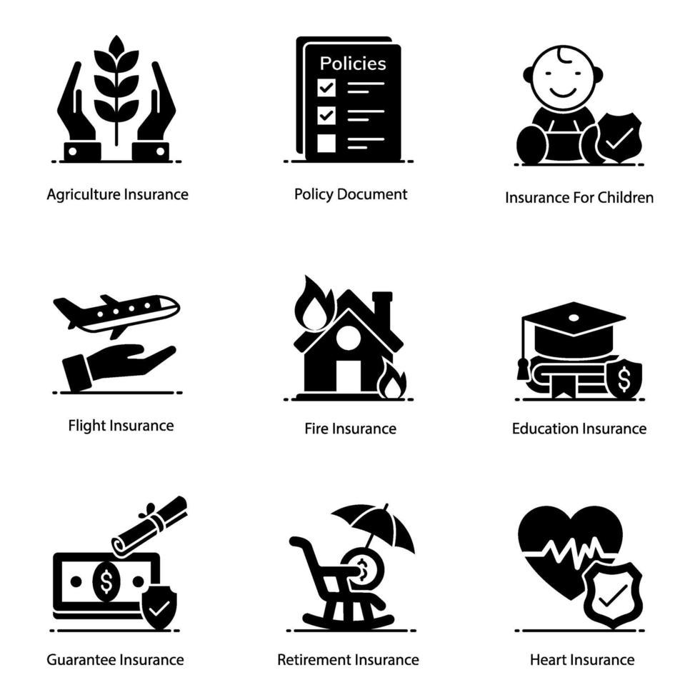 moderno conjunto de iconos de póliza de seguro vector